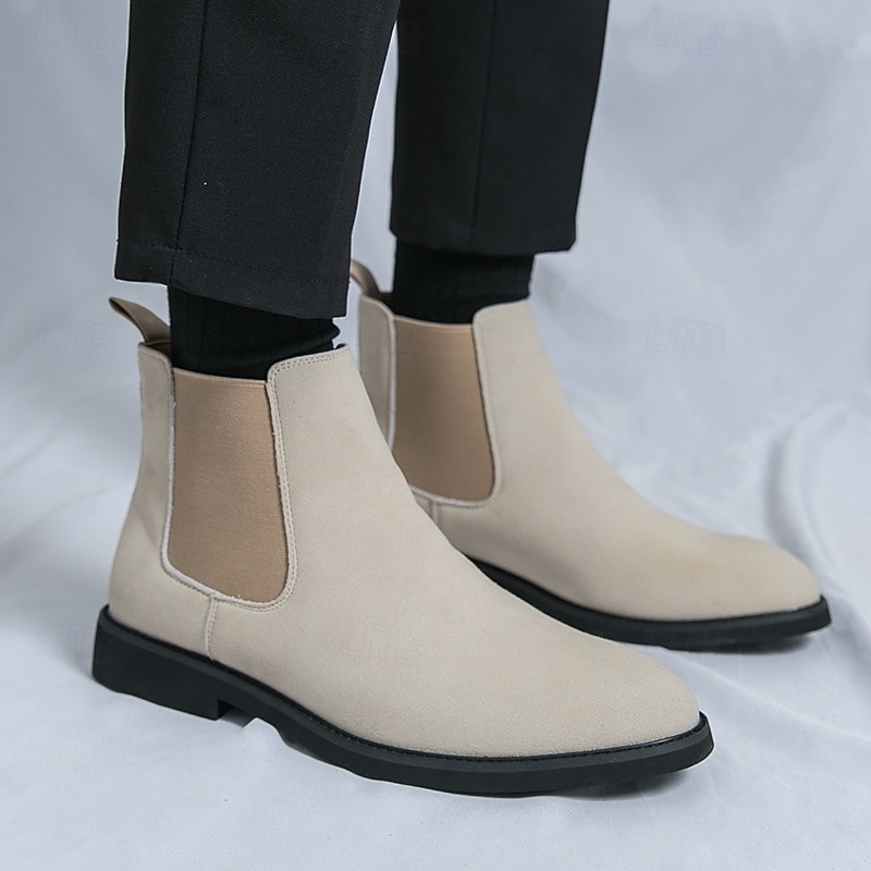 Men's White Chelsea Ankle Boots for Autumn and Winter – Stylish Slip-On Dress Boots for Urban Professionals and Smart Casual Outfits3