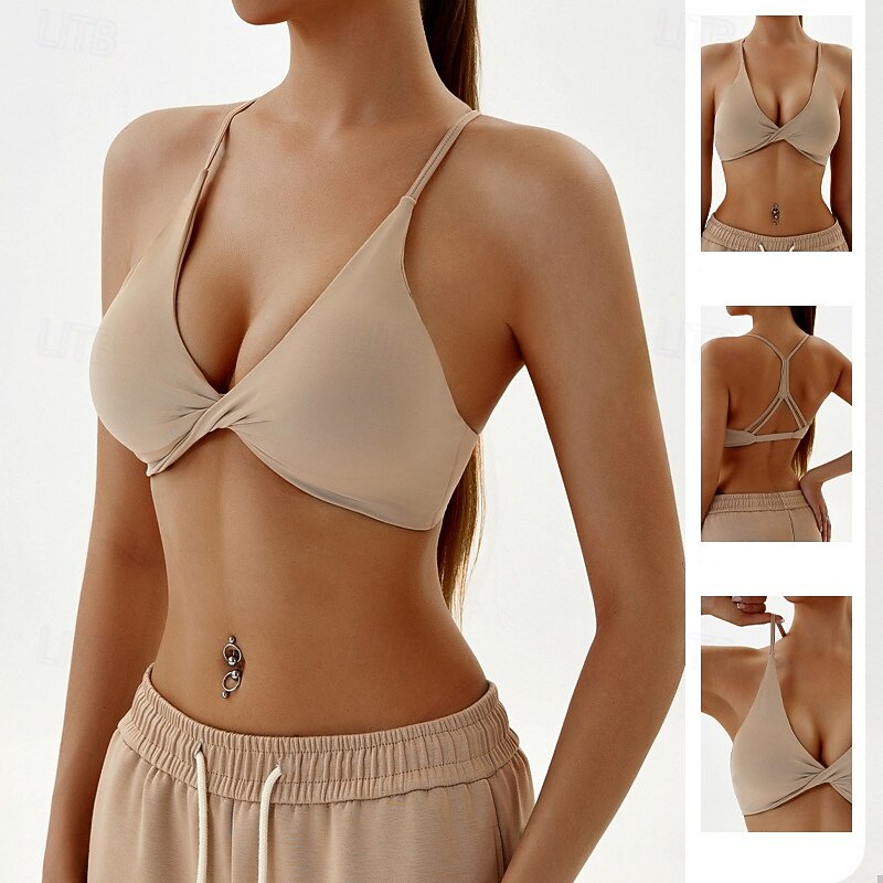 Women's Strappy Sports Bras Underwear Low Support Breathable Wireless Padded Solid / Plain Color Sport Activewear Black Green Gym Fitness Yoga