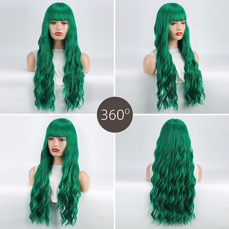 Green Bubble Perm Wig – Full Bangs, Corn Perm Curls, Ideal for Halloween, Cosplay, Festivals, and Daily Wear3