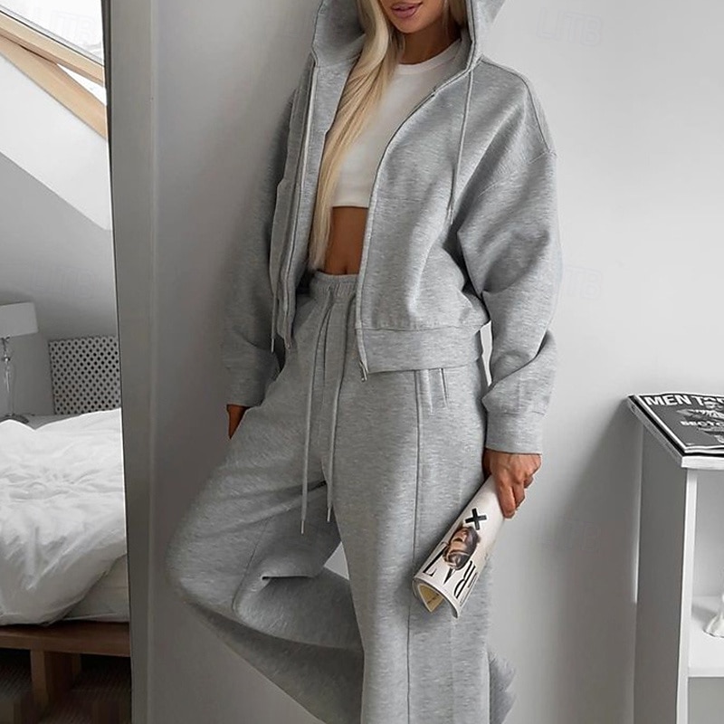 Women's Tracksuit Sweatpants Zip Up Hoodie Drawstring Pocket Solid Colored Clothing Suit Spring White Pink Gym Training Running High Waist Windproof Lightweight Moisture Wicking Long Sleeve Sport