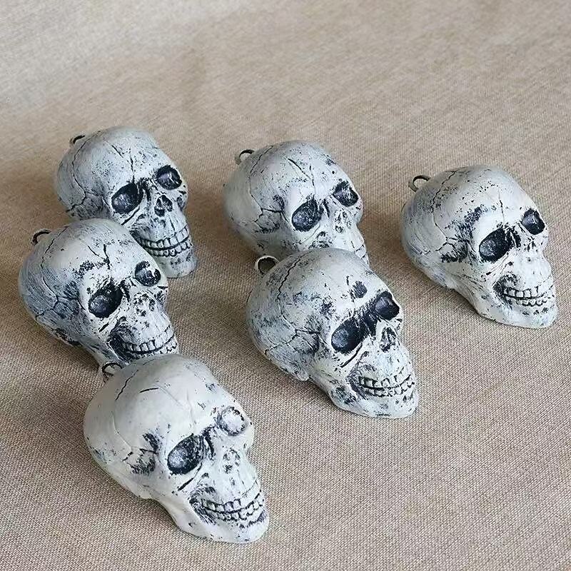 6PCS Halloween Realistic Skull Heads, Life-Like Human Skull Props for Haunted House, Yard, Spooky Decorations, Skeleton Head Ornaments and Hanging Ghost Accessories4
