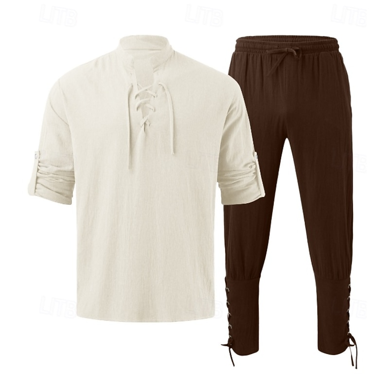 Retro Vintage Medieval Renaissance Pants Outfits Shirt Pirate Ranger Fancy Dress Men's Viking Halloween Carnival Masquerade Performance Masquerade LARP Adults' Shirt Pants4