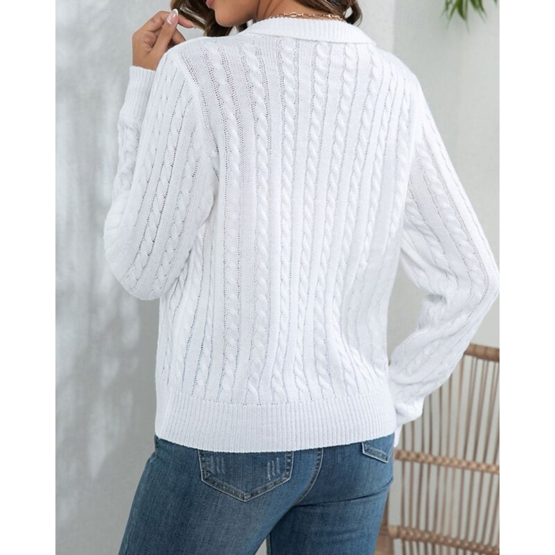 Women's Pullover Casual Solid Color Chunky V Neck Knitted Long Sleeve Regular Tops Knit Daily Holiday Going out White Army Green Fall Winter4