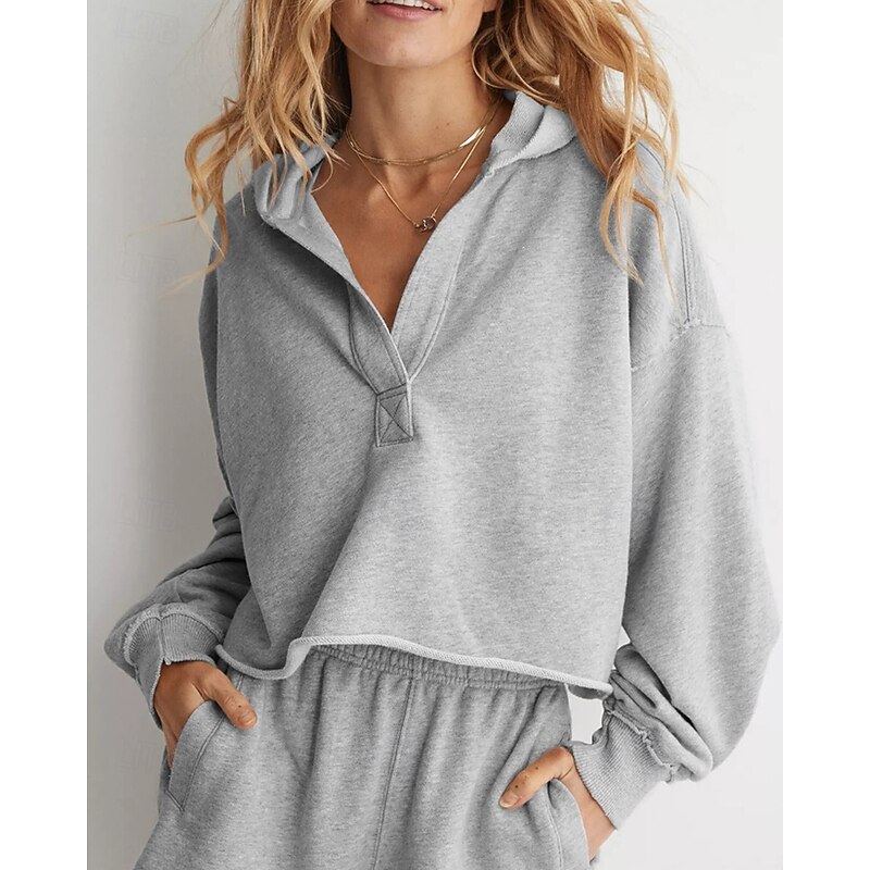 Women's Hoodie Jacket Warm Comfortable Patchwork Fashion Plain Going out Weekend Pullover Regular Hooded Regular Fit Long Sleeve Outerwear Black Light Grey Rose Red Fall