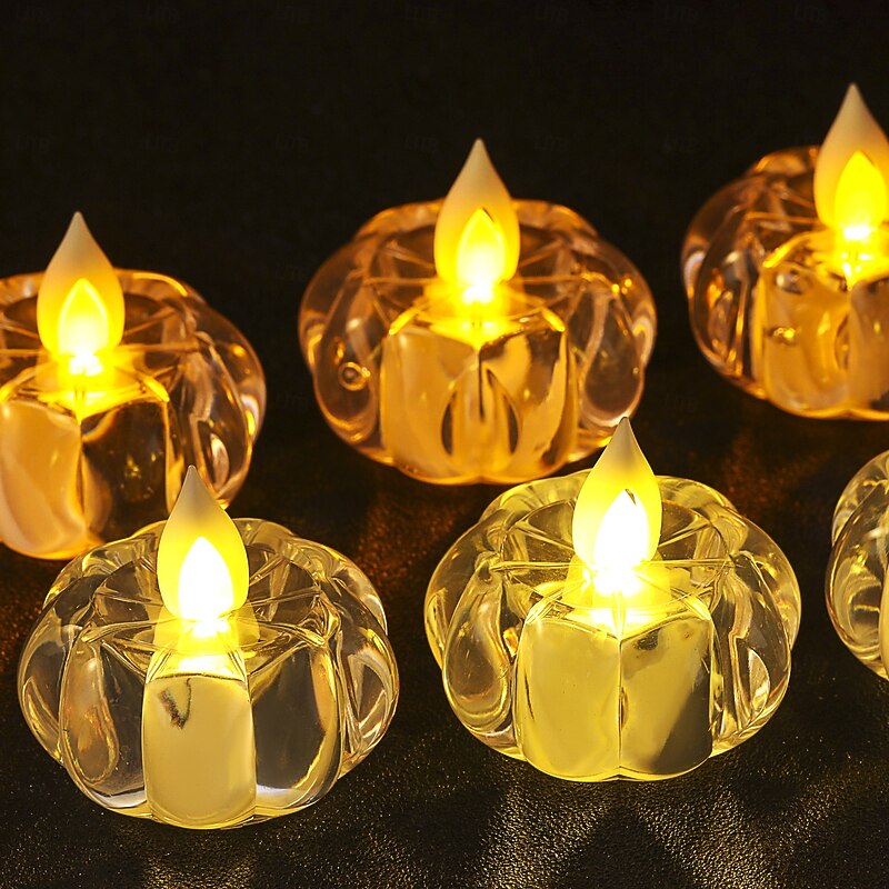 12 Pcs 5.5cm Halloween LED Electronic Light Pumpkin Candle Light Indoor Restaurant Festive Atmosphere Light Warm Light3