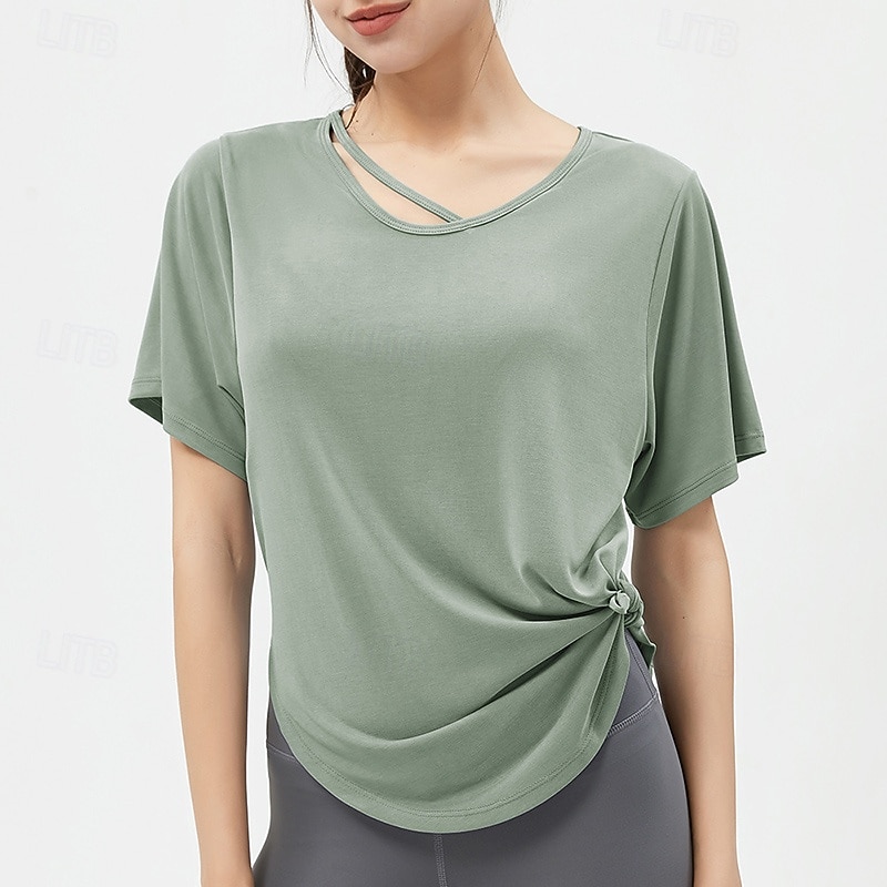 Women's Yoga T-shirt Lightwear Breathable Loose Short Sleeve Sports Solid Color Top For Pilates Running Yoga Activewear