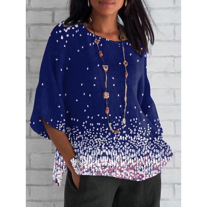 Women's Shirt Color Gradient Daily Casual 3/4 Length Sleeve Crew Neck Regular Tops Daily Holiday Print Purple Gold Summer Spring Fall3