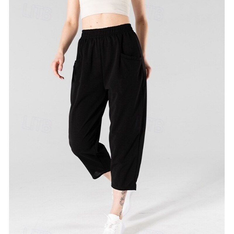 Women's Plus Size EU / US Size Tapered Carrot Pants Casual / Sporty Buddha Pants Ankle-Length Mid Rise Solid Colored Harem Comfortable Sports Micro-elastic Casual Daily Black 1# Spring, Fall, Winter3