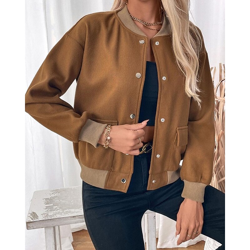 Women's Casual Jacket Varsity Jacket Comfortable Breathable Pocket Buttons Fashion Modern Casual Color Block Going out Weekend Single Breasted Regular Stand Collar Regular Fit Long Sleeve Outerwear4