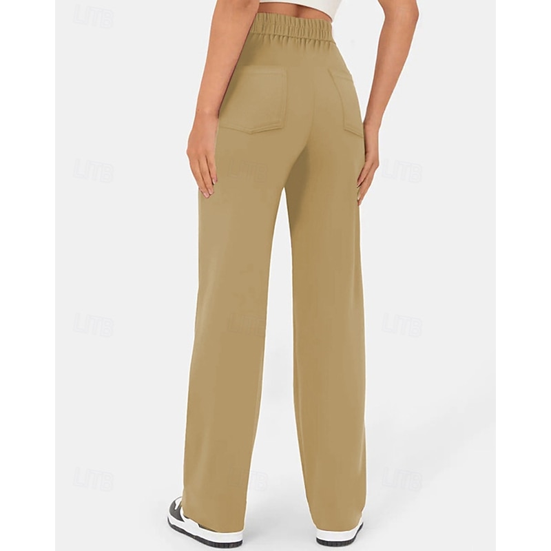 Women's Slacks Straight Streetwear Casual Full Length Natural Plain Pocket Elastic Waist Comfortable Street Holiday Daily Wear Grey Black Army Green Brown Fall Regular Fit3