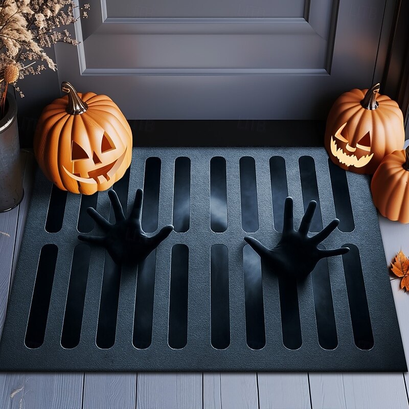 Halloween Indoor Outdoor Doormat Kitchen Mat Black Skeleton Spine Design, Non-Slip Front Door Mat for Porch, Entryway, Patio, Bedroom, Bathroom and 2025 Halloween Home Decoration2