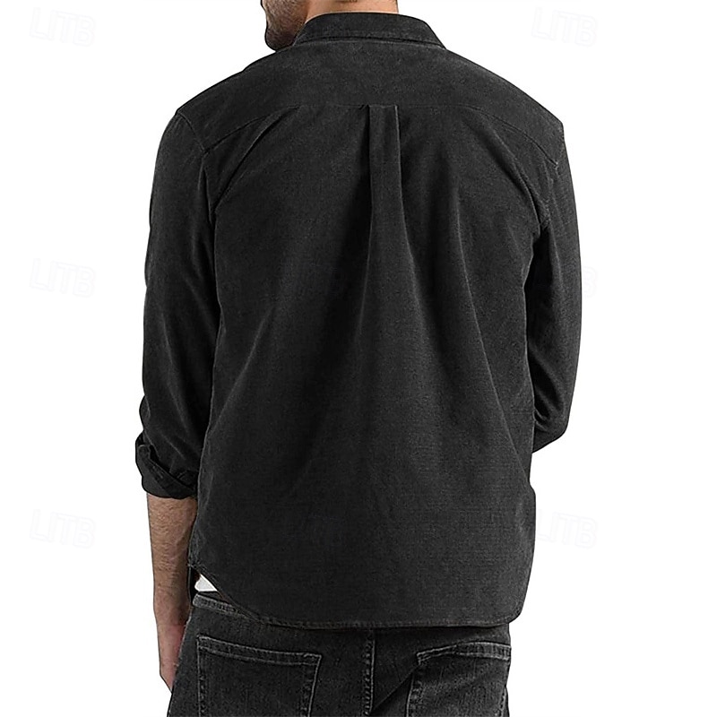 Men's Shirt Jacket Corduroy Jacket Casual Jacket Shacket Vacation Daily Breathable Pocket Spring Fall Plain Fashion Classic Lapel Regular Black Navy Blue Brown Army Green Dark Gray Jacket3