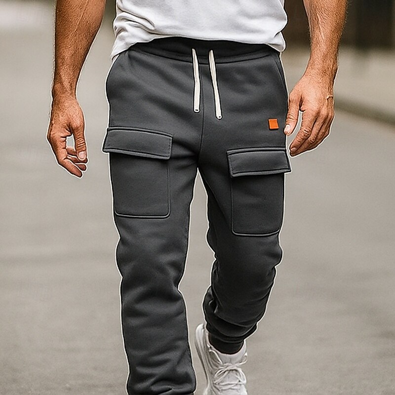 Men's Sweatpants Joggers Trousers Cargo Sweatpants Baggy Pants Elastic Waist Drawstring Front Pocket Plain Comfort Breathable Full Length Outdoor Daily Going out Vacation Fashion Black Dark Gray2