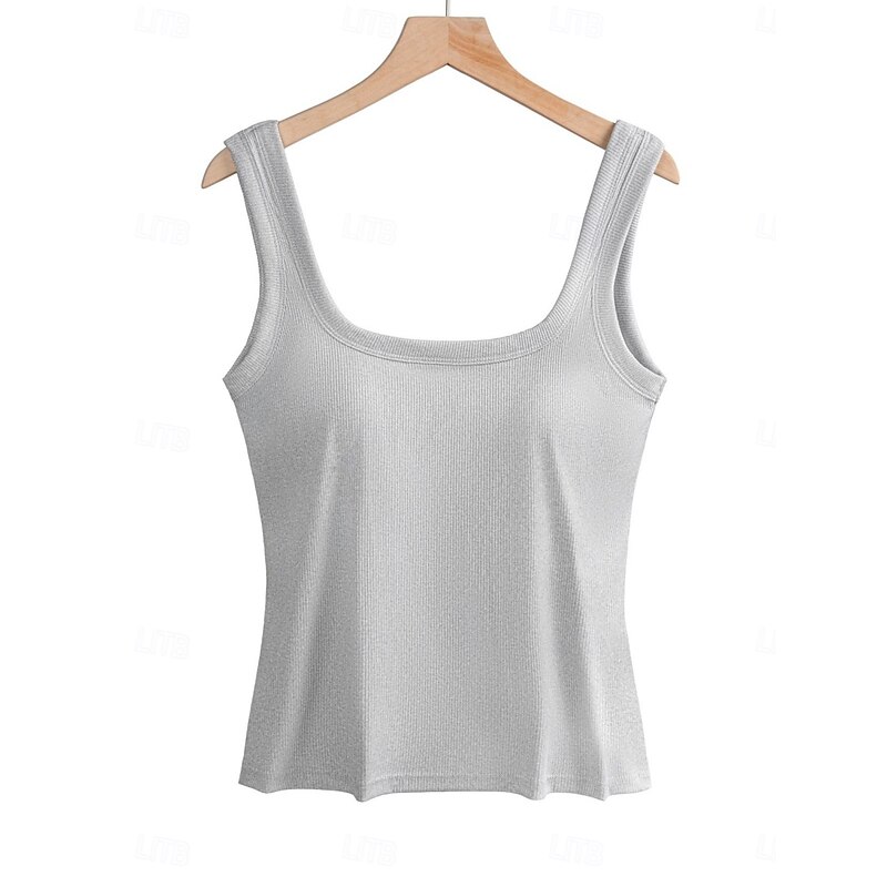 Women's Camisole Tank Top Solid Color Daily Stylish Casual Sleeveless Square Neck Regular Tops Daily Black White Red Green Gray Summer Spring4