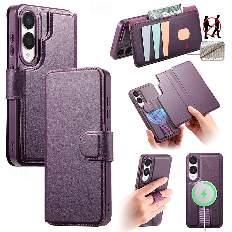 Phone Case For Samsung Galaxy S25 S25 Edge S24 Ultra Plus Magnetic Adsorption Wallet Case Flip Cover with Stand Holder Detachable Support Wireless Charging Retro PC PU Leather4