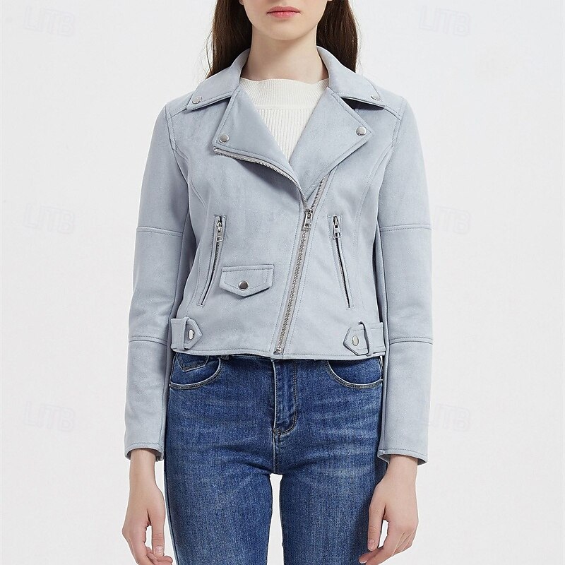 Women's Casual Jacket Suede Vest Windproof Warm Zipper Pocket Fashion Modern Casual Solid Color Going out Weekend Zipper Regular Peaked Lapel Regular Fit Long Sleeve Outerwear Black Red Sky Blue Fall