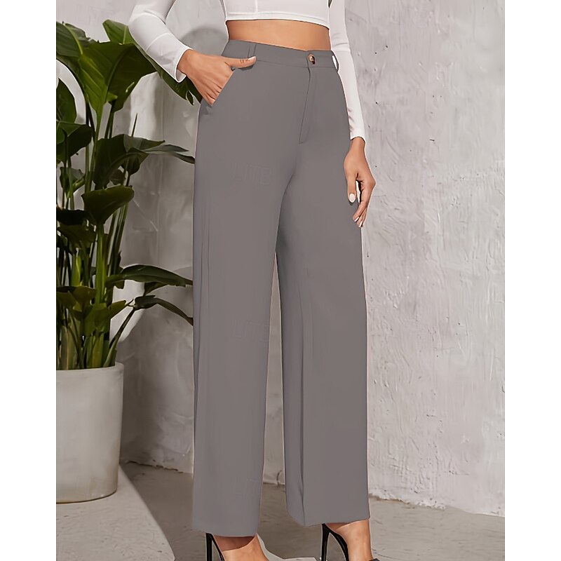 Women's Wide Leg Slacks Streetwear Casual Full Length Natural Plain Pocket Elastic Waist Comfortable Outdoor Holiday claret Depression Green Grey Black Fall Regular Fit3