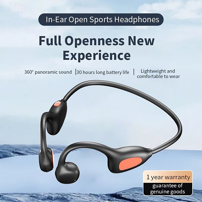 Bone Conduction Headphones 16 Hours Of Playback Time Open Ear Headband Wireless Earbuds Ipx6 Waterproof Sports Headphones With Microphone For Running Cycling