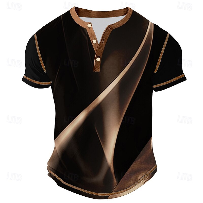 Men's Color Block Abstract Henley Shirt Tee Short Sleeve Vintage Fashion Designer Outdoor Casual Daily Spring &  Fall All Seasons Dark Brown Henley Henley T-Shirt