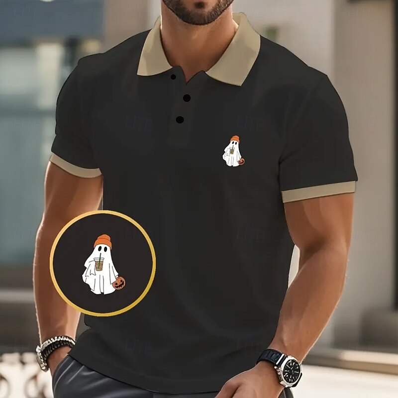 Halloween Men's Monster Polo Short Sleeve Polo Shirts Collared Shirts Casual Horror Dark Athleisure Festival Outfit Buttons Summer Black Pink Navy Blue4