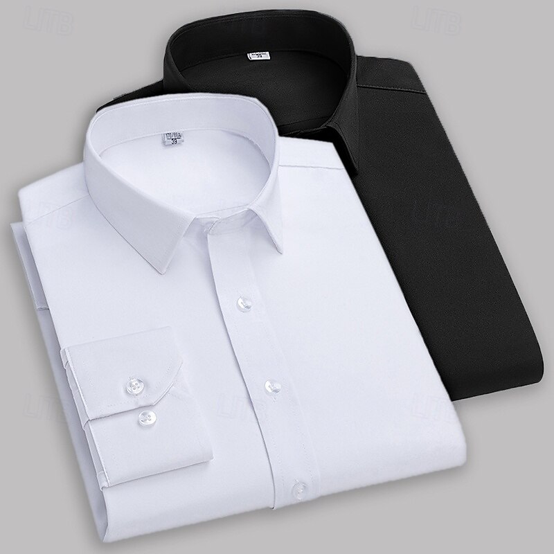 Men's Shirt Dress Shirt Collared Shirt Button Up Shirt Plain Office & Career Daily Wear White+Black White White+Blue Long Sleeve Shirt Collar All Seasons Clothing Apparel Basic3