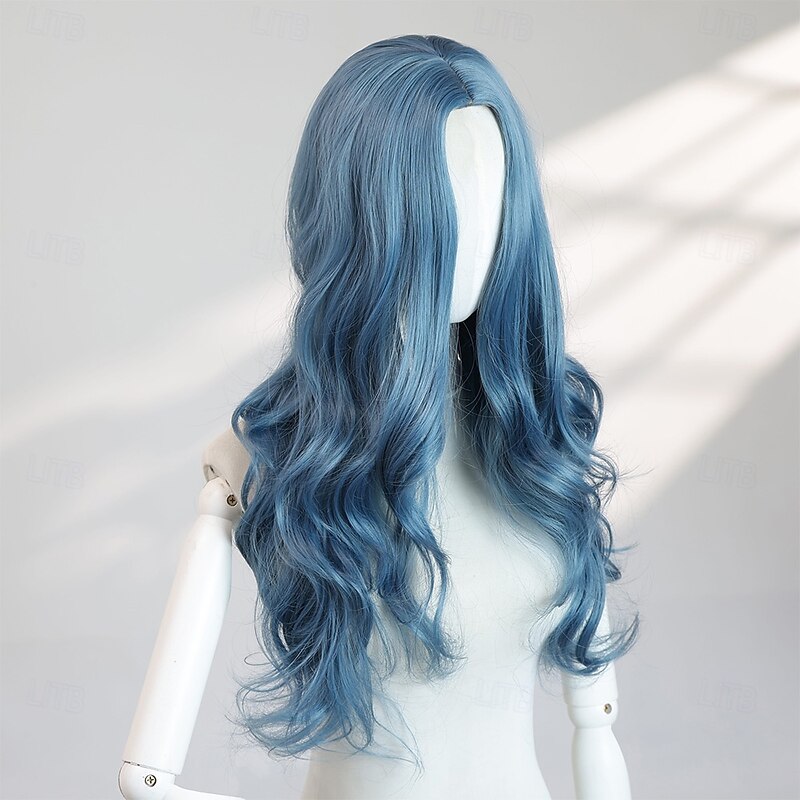 Women's 22″ Blue Wavy No‑Bangs Halloween Wig – Long Heat‑Resistant Synthetic Hair for Costume Parties & Photo Shoots3