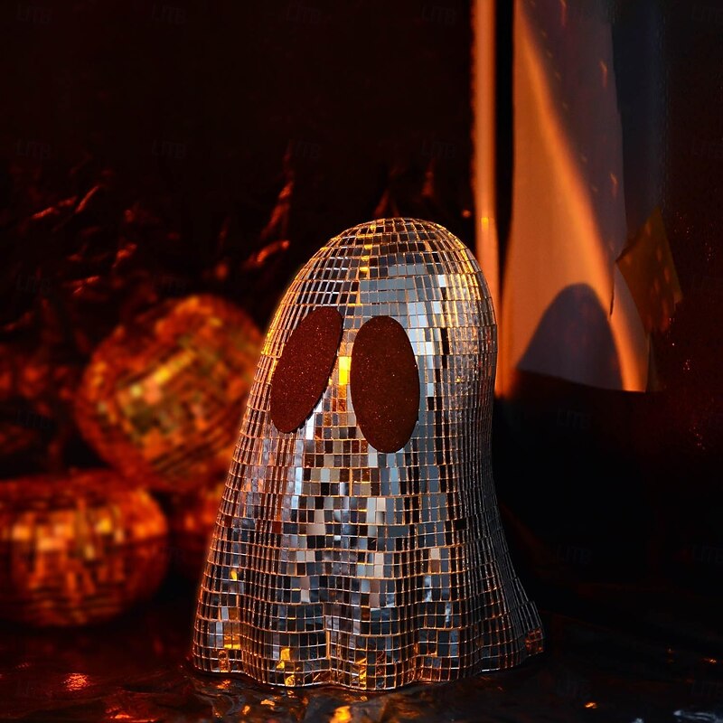 Halloween Disco Ghost Decor Ghost Disco Ball Table Decoration Indoor Glitter Sign Halloween Tiered Tray Decor for Props Home Tabletop Decorations