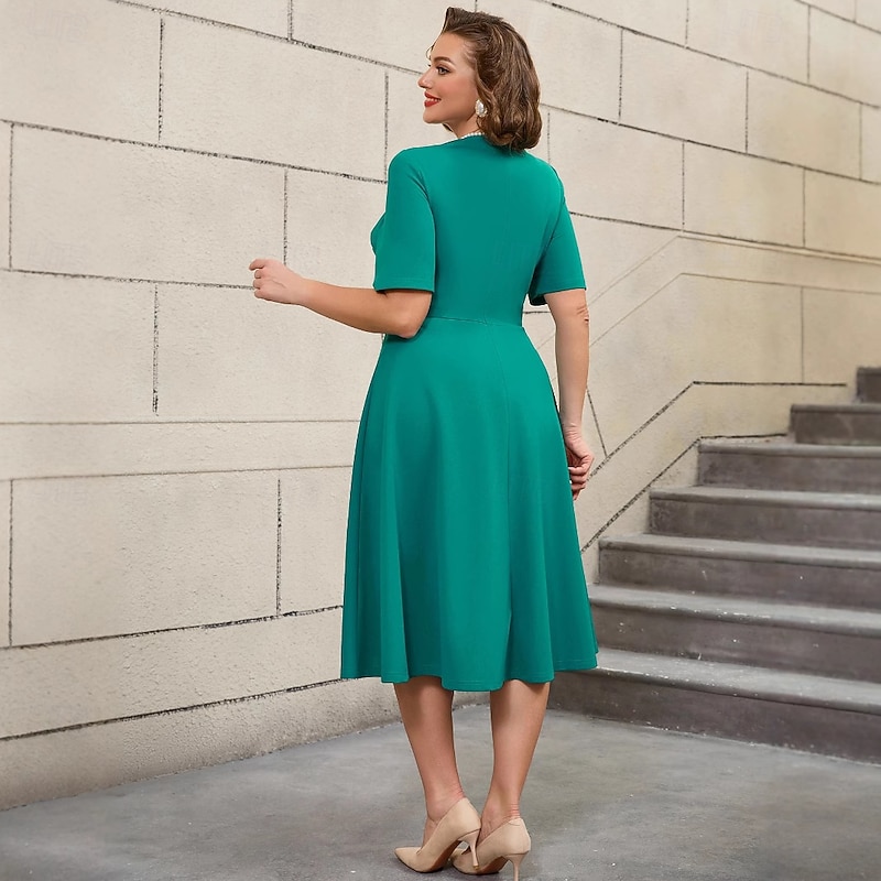 Retro Vintage 1950s Rockabilly Midi A-Line Dress Flare Dress Plus Size Square Neck Fancy Dress Women's Vacation Homecoming Party & Evening Adults' Dress Spring & Summer2