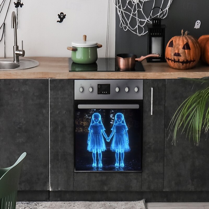 Halloween Holding Hands Little Girl Window Decal, Glass Cabinet and Kitchen Self-Adhesive Wall Sticker, Spooky Home Decoration for Halloween Party4