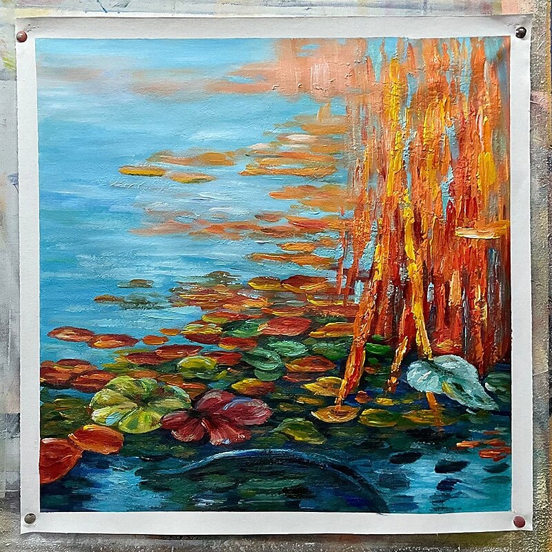 Mintura Handmade Lotus Oil Paintings On Canvas Wall Art Decoration Modern Abstract Flower Picture For Home Decor Rolled Frameless Unstretched Painting3