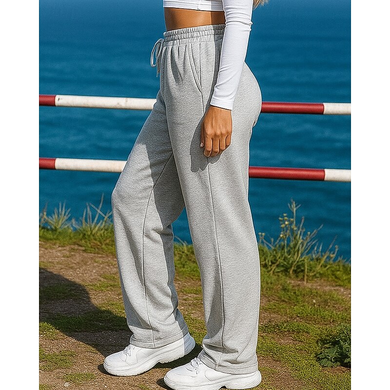 Women's Sweatpants Wide Leg Pants Jogging Pants Pocket Drawstring High Waist Bottoms Athleisure Gym Workout Breathable Hiking Workout Athletic Regular Fit Sportswear Activewear Solid Colored Dark3