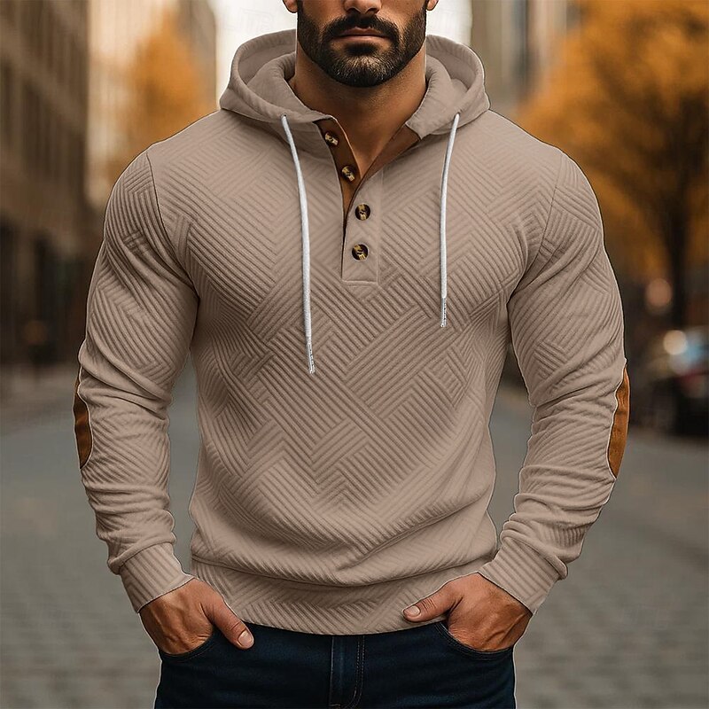 Men's Hoodie Button Up Hoodie White Navy Blue Brown Khaki Gray Hooded Geometric Plain Textured Sports & Outdoor Casual Daily Streetwear Cool Sportswear Spring &  Fall Clothing Apparel Hoodies