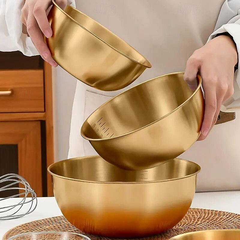 3-Piece Stainless Steel Mixing Bowls Set, Oven Safe and Durable Kitchen Bowls with Measurement Markings, Perfect for Cooking, Baking, and Food Storage