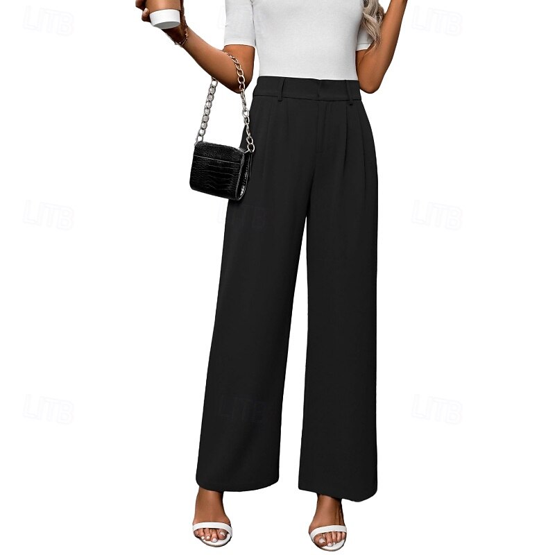 Women's Wide Leg Slacks Streetwear Casual Full Length Natural Plain Pocket Elastic Waist Comfortable Outdoor Weekend Maroon claret Orange red Peacock Blue Fall Regular Fit3