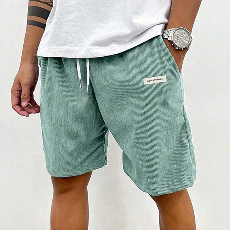 Men's Shorts Summer Shorts Casual Shorts Corduroy Shorts Pocket Elastic Waist Drawstring Plain Comfort Breathable Short Outdoor Vacation Sport Casual Black Light Green