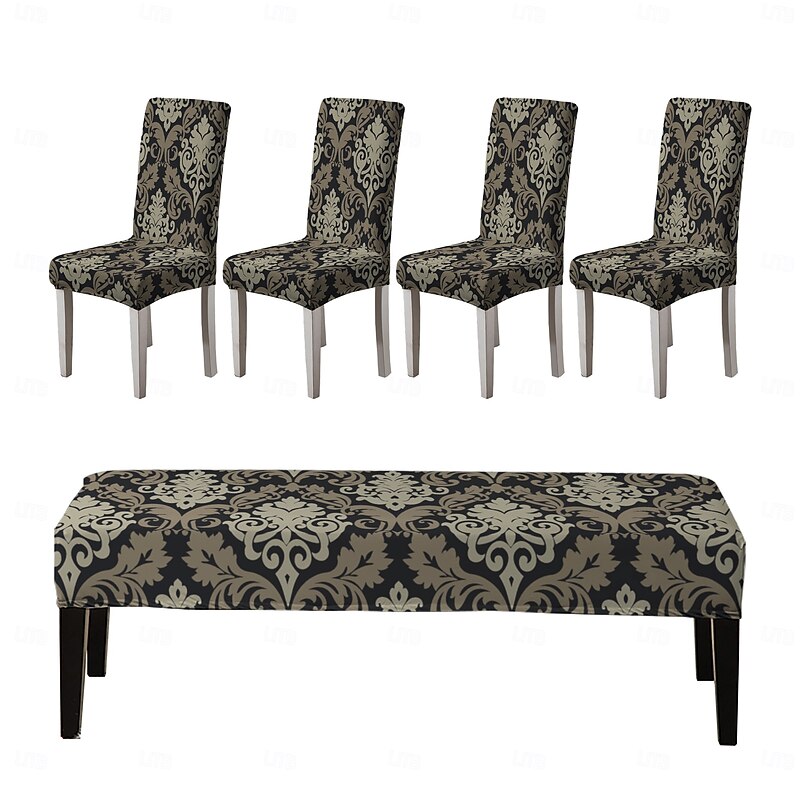 Printed Dining Chair Covers and Bench Covers Sets suitable for dining chairs includes 5 pieces 4 chair covers and 1 bench cover4
