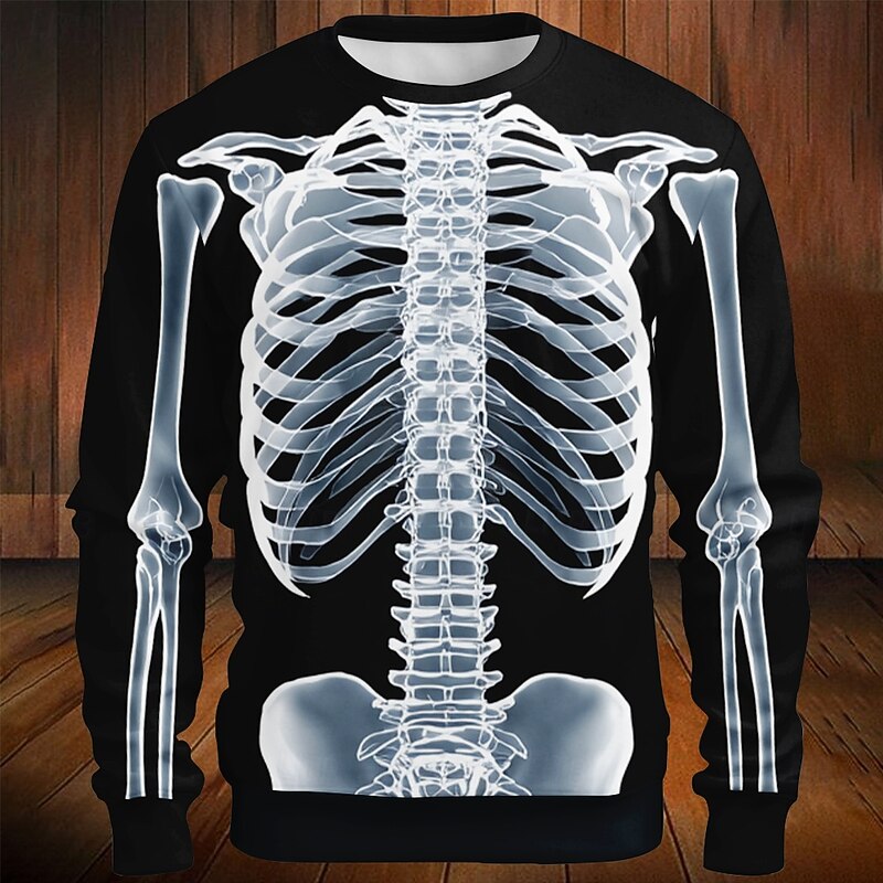 Halloween Day of the Dead Skull Men's 3D Skeleton Sweatshirt Punk Party Long Sleeve Crew Neck Vacation Halloween Holiday Crewneck 3D Graphic Fall All Seasons Designer
