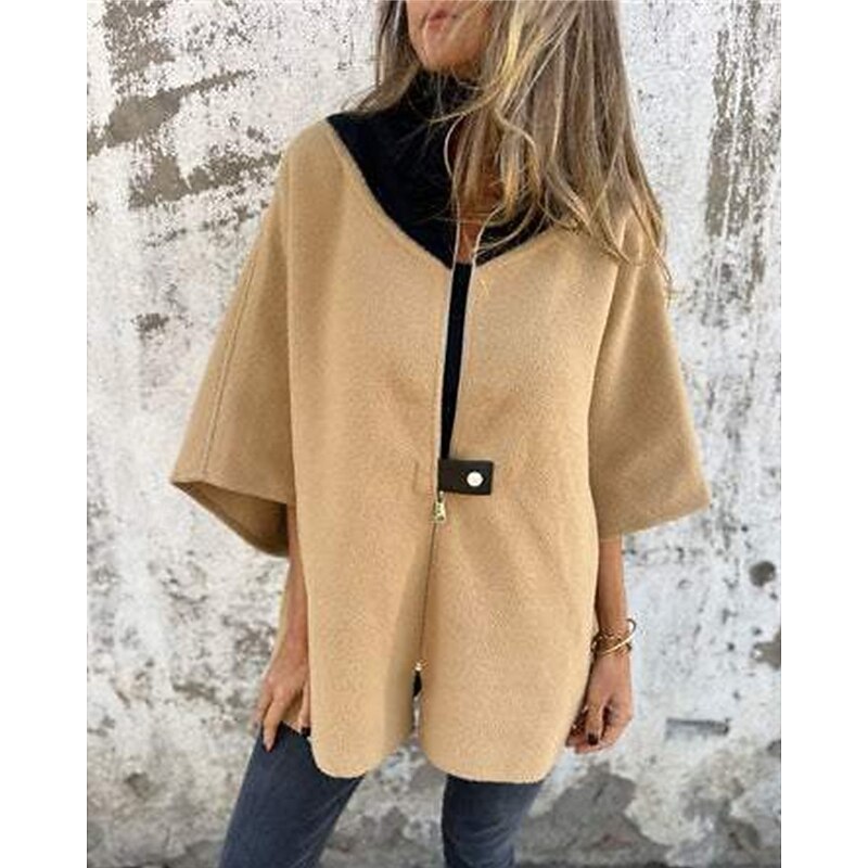 Women's Coat Casual Jacket Warm Comfortable Patchwork Zipper Fashion Modern Casual Color Block Going out Weekend Zipper Regular Stand Collar Regular Fit 3/4 Length Sleeve Outerwear Black White Red3