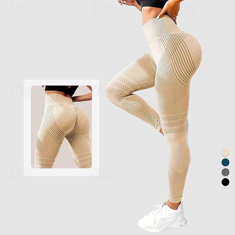 Women's Workout Leggings Yoga Pants Tummy Control High Waist Dance Pilates Running Bottoms Solid Color Black Green Beige Fall Sports Activewear Tight Fit