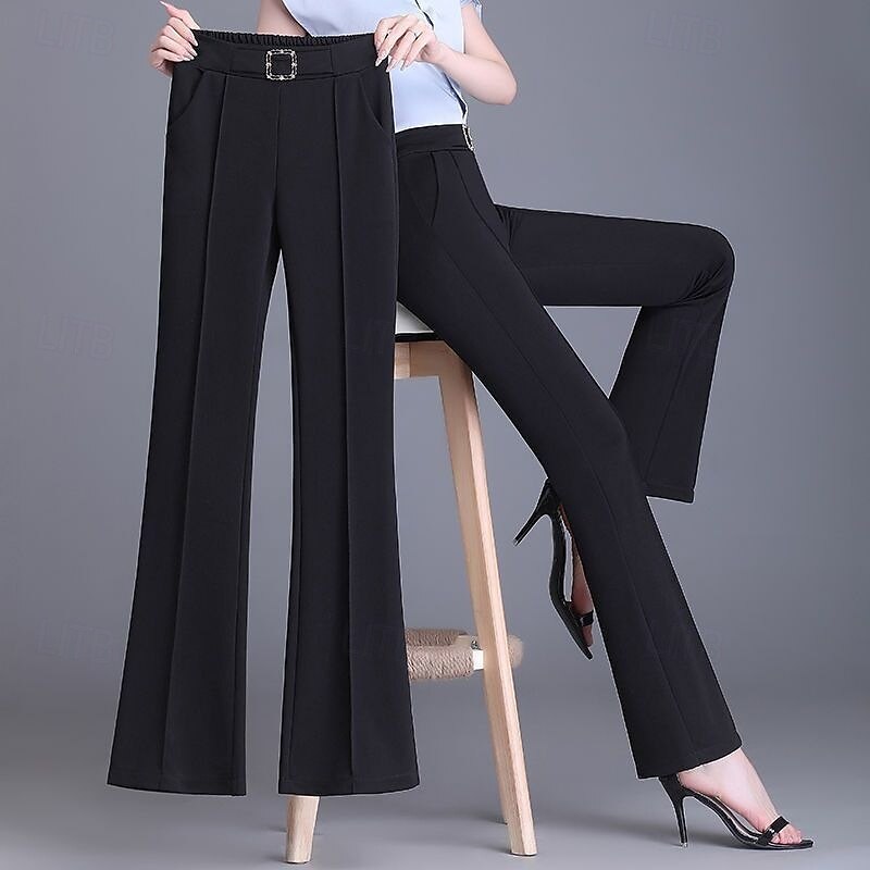 Women's Dress Pants Wide Leg Pants Trousers Fashion Streetwear Full Length High Waist Plain Elastic Waist Breathability Comfortable Micro-elastic Business Daily Wear Black White Khaki Apricot Spring4