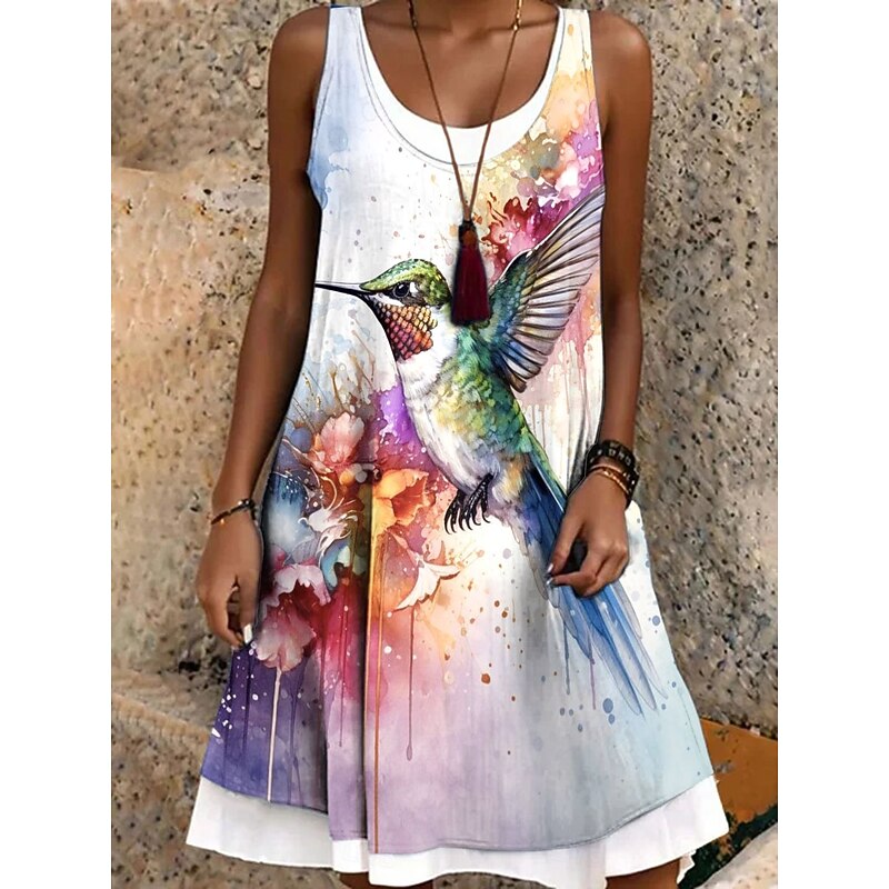 Women's Mini Dress Sundress A Line Dress Off The Shoulder Dress Vacation Casual Boho Daily Loose Fit Graphic Animal Sleeveless Crew Neck Purple Orange Green Summer Spring Fall