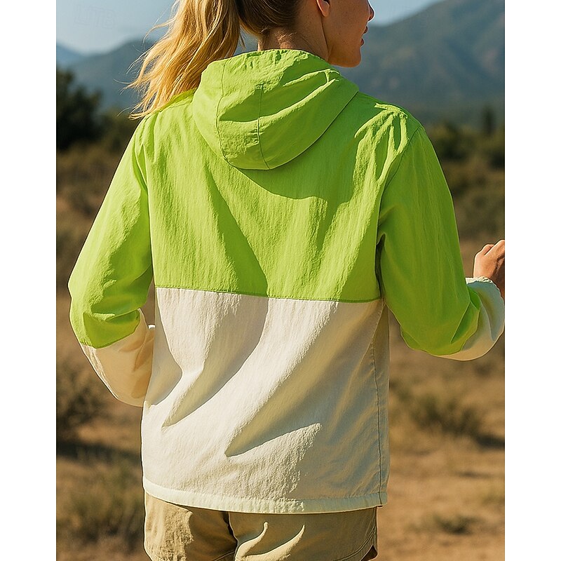 Women's Running Jacket Outdoor Jacket Hooded Jacket Drawstring Zipper Pocket Long Sleeve Top Athleisure Patchwork Windproof UPF 50+ Breathable Fishing Hiking Running Sportswear Activewear White Pink2