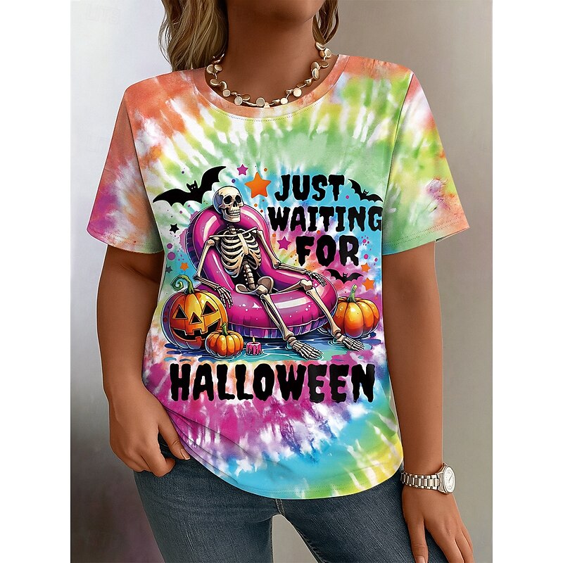 Halloween Women's Plus Size Tops T Shirt Graphic Print Short Sleeve Crew Neck Casual Daily Polyester Fall Yellow Pink