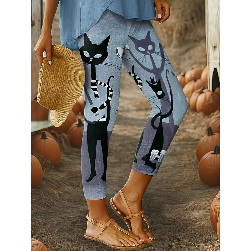 Women's Leggings Vacation Vintage Fashion Ankle-Length High WaistPantsHalloween Graphic Animal Geometric Printing Soft Breathable Stretchy Outdoor Daily Gray Green Robin's Egg Blue Red Spring Fall3