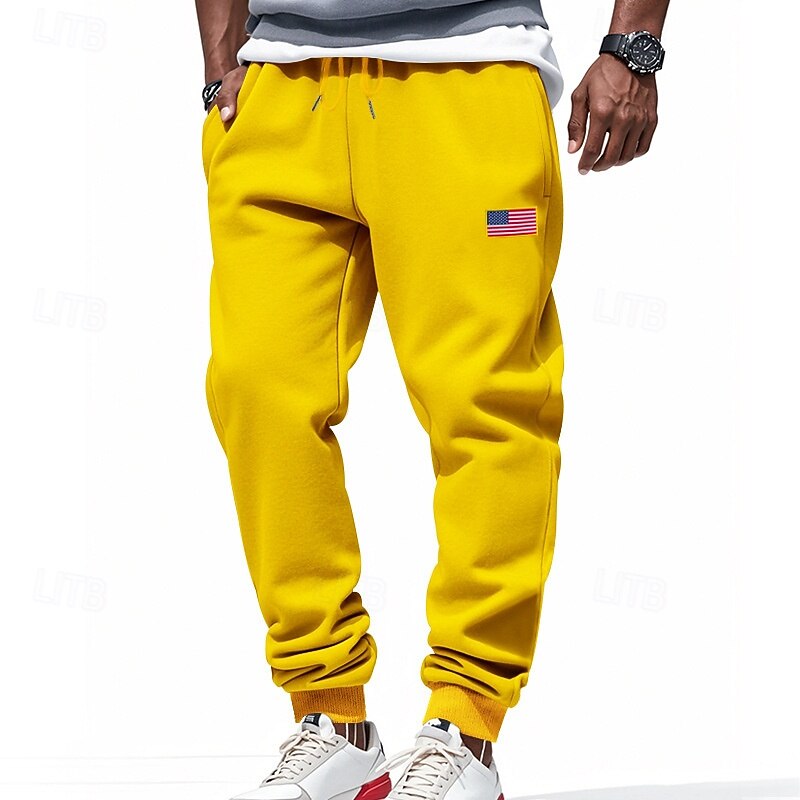 Men's Athletic Pants Sweatpants Joggers Trousers Pocket Elastic Waist Drawstring American Flag Comfort Sports Outdoor Daily Fashion Casual Black Yellow Micro-elastic2