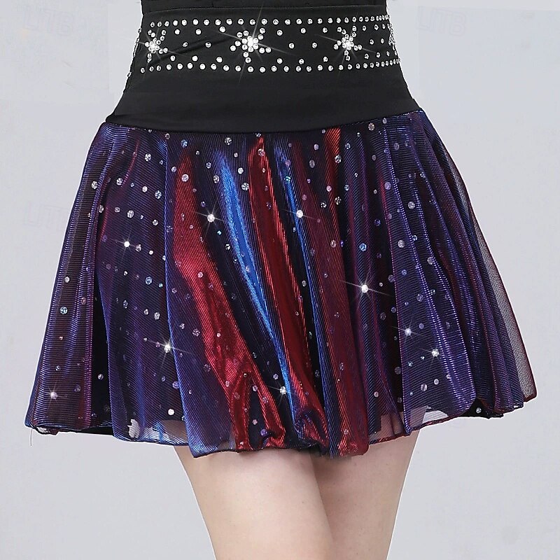 Latin Dance Skirts Splicing Crystals / Rhinestones Tulle Women's Performance Training High Polyester4