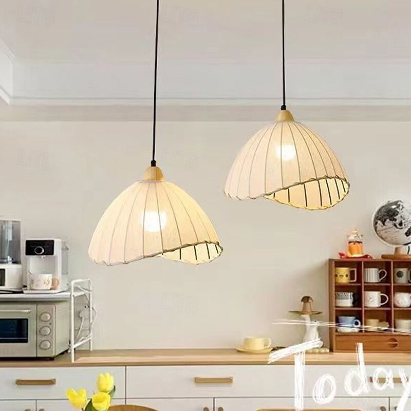 Country Nature Inspired Pendant Light, Fabric Material, 20cm Height, Warm White/White Light, E26 E27, Adjustable Chain2