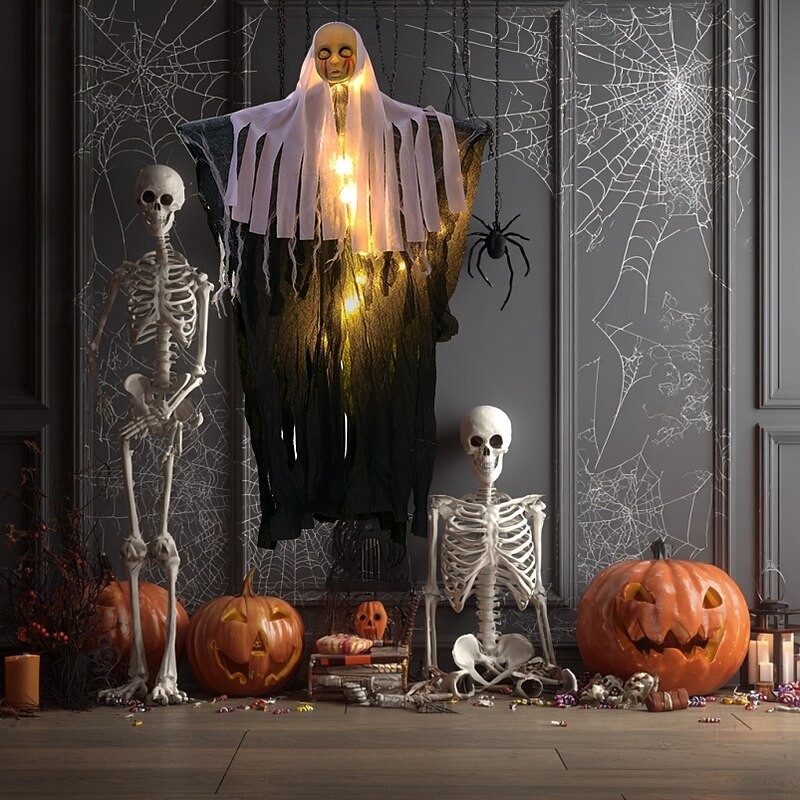 1 Pc Halloween nun hanging ghost decoration lights, eerie expression, skull ghost, indoor and outdoor terrifying atmosphere, decoration hanging ornaments4
