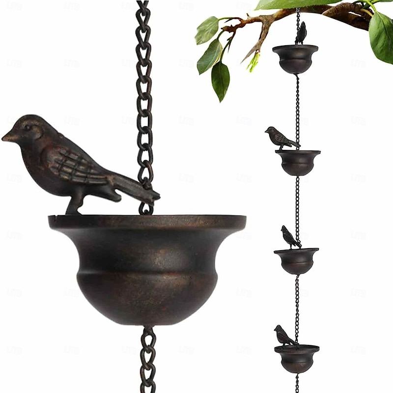 2.4 M/94.4 Inch Vintage Bird Rain Chain Wind Chimes Handcrafted Metal Weather-Resistant Outdoor Hanging Chains for Patio, Yard, Porch, Outdoor Patio Decor