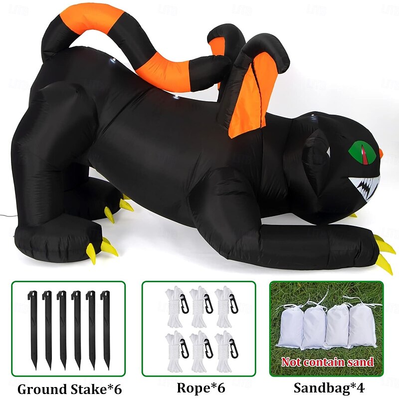 1 Pc 1.8M Halloween Light Red Eyes Black Cat Inflatable Air Model Indoor and Outdoor Courtyard Garden Lawn Path Party Atmosphere Decoration Light4